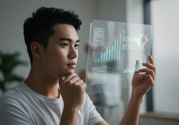 Person reflecting on test results, gaining insight.