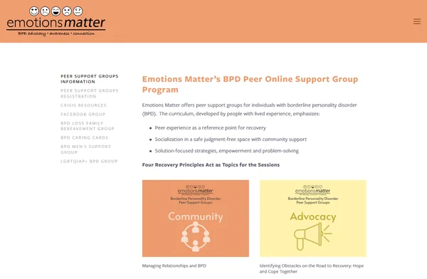Emotions Matter BPD Support Groups