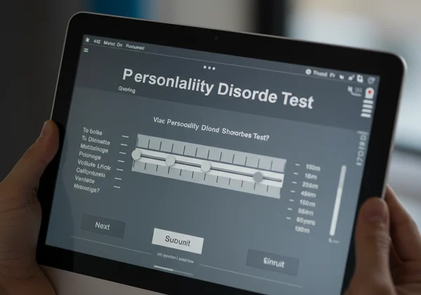 Online personality disorder test interface on a digital screen.