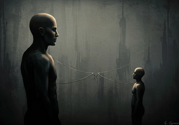 Strained, distant relationship represented by fragmented connection