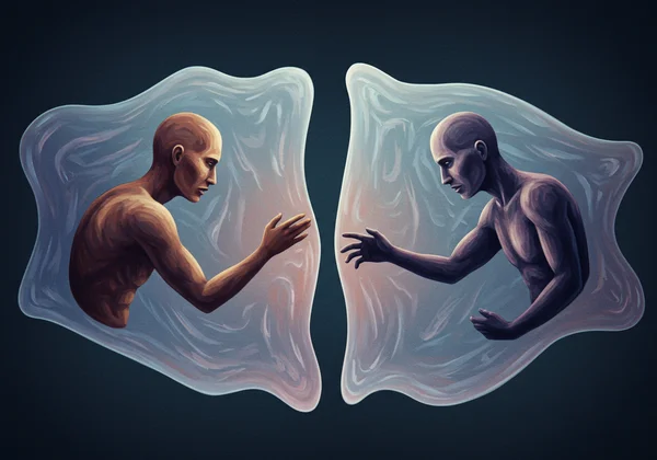 Person isolated by an invisible barrier in relationships
