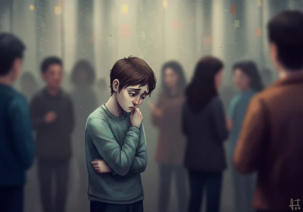 Person feeling shy, isolated in a social setting