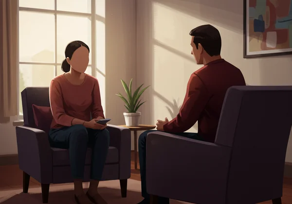 Therapist and client in a calm, supportive therapy setting