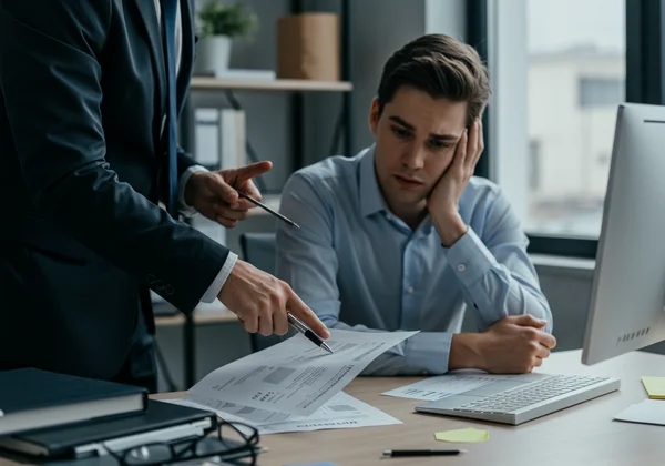 Colleagues looking stressed while person micromanages a project.