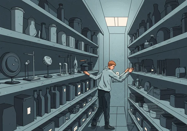 Person meticulously organizing items in a perfectly ordered room.