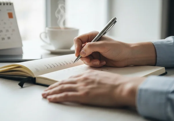 Person writing in a journal for therapy preparation