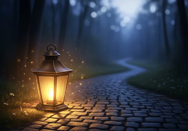 Warm lantern lighting the path